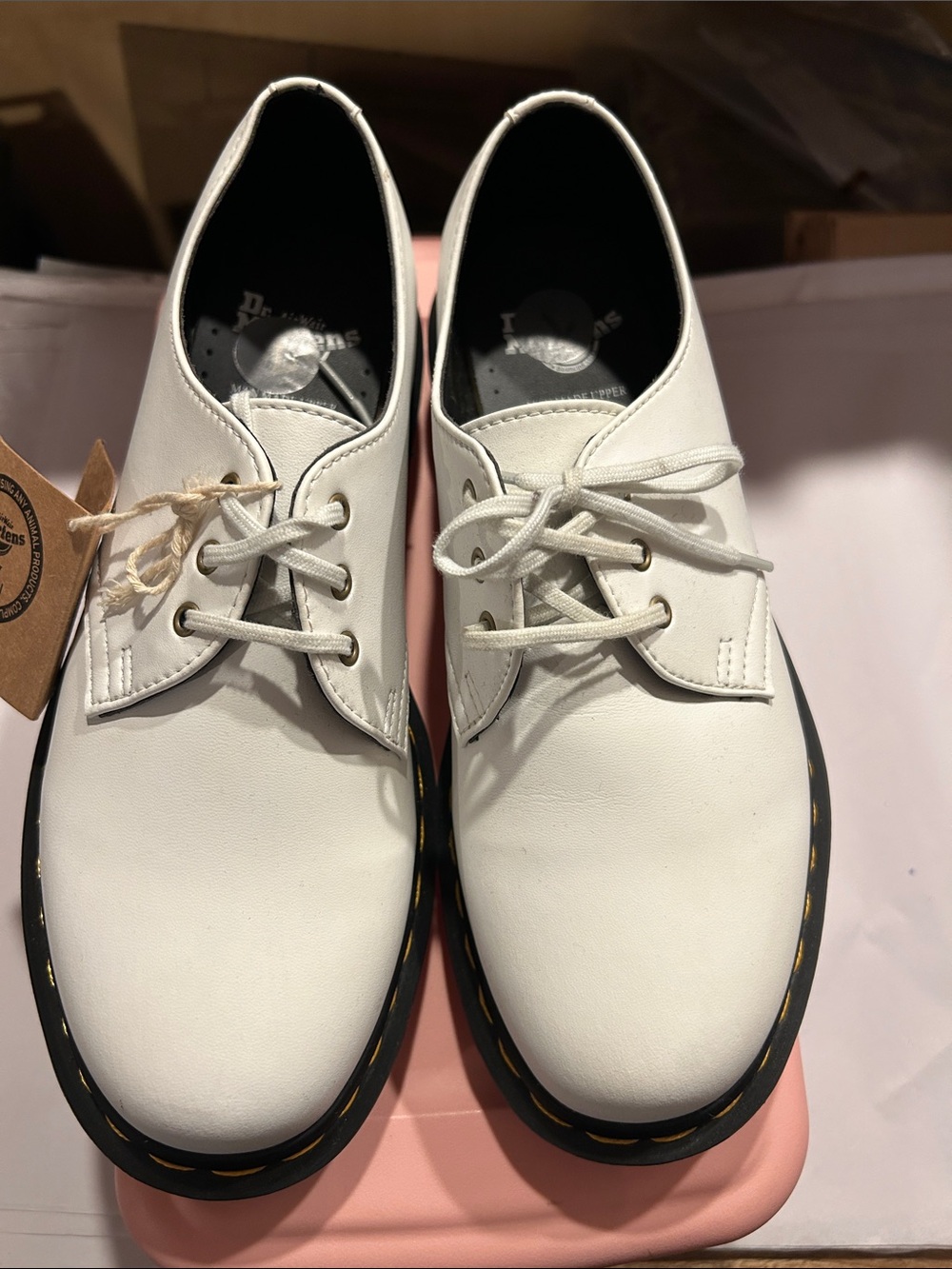 Dr. Martens White Vegan Lace-Up Shoes with Black Soles